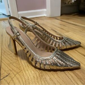New York & Company Metallic Gold Slingback Heels